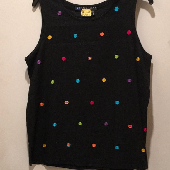 TOP SLEEVELESS BLACK W/MULTI COLOR POLKA DOTS Sz10 - Picture 1 of 4